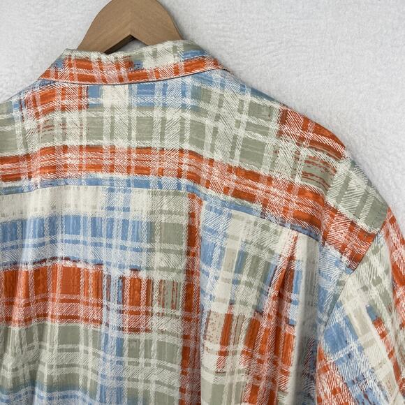 TOMMY BAHAMA Shirt Men 2XL Island Zone Silk Blend Twill Plaid Loop Collar Orange - Picture 8 of 14